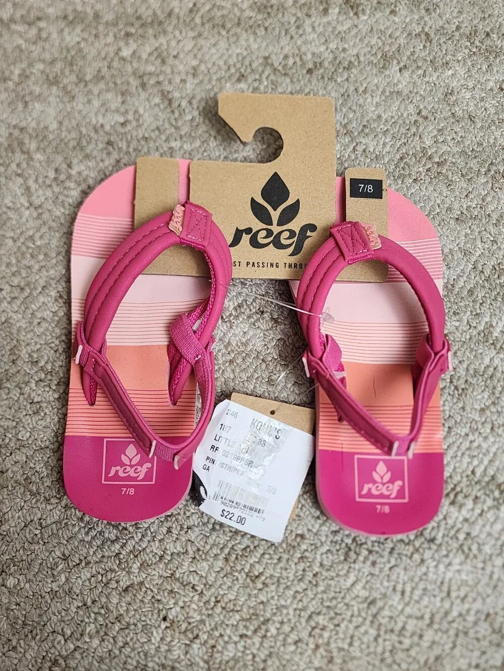REEF Little Ahi Toddler Sandals Pink Stripe Size 7/8 NWT Beach Water Friendly